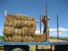 Balíkovanie slamených balíkov na malej farme v blízkosti mesta Brezno - leto 2012.. .  =)
